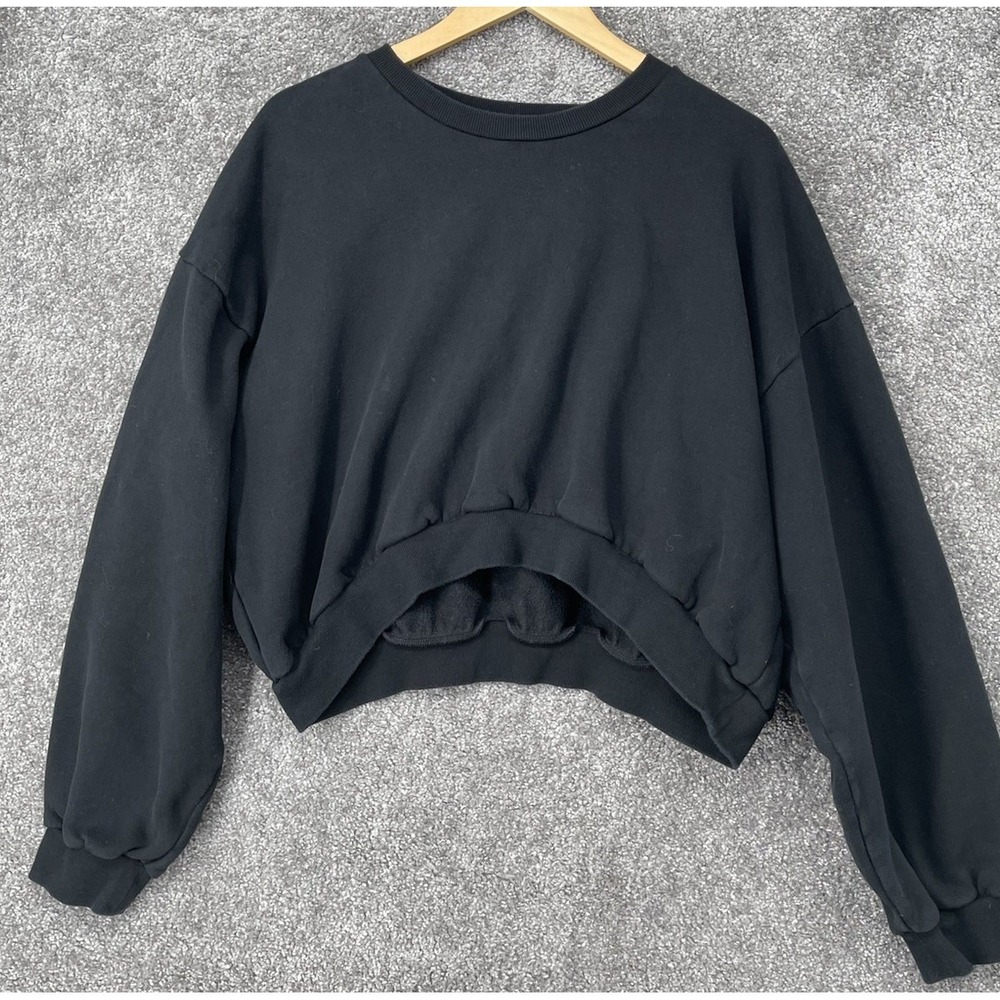Aritzia Sweatfleece Cozy Fleece Mega Fit Cropped Crewneck Sweatshirt XL Black
